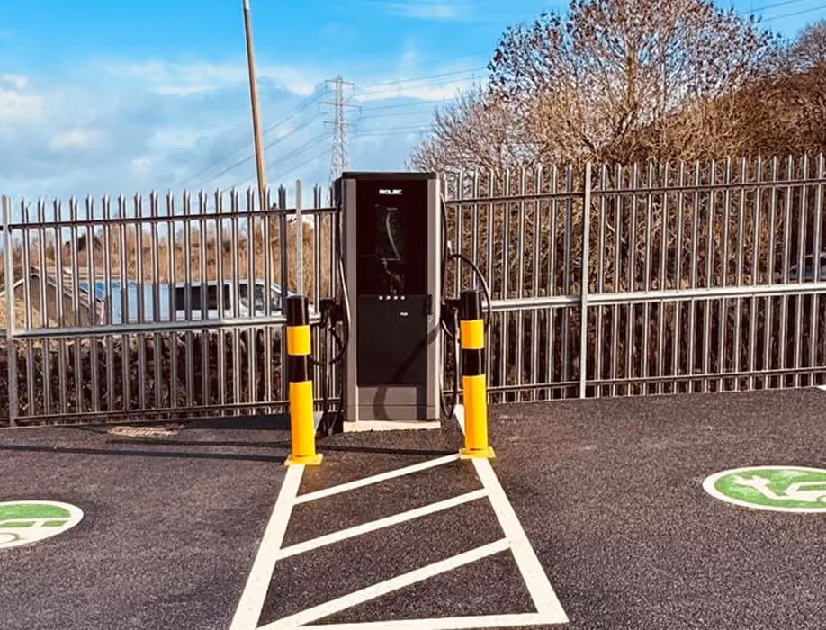 Fleet EV charging bollards at logistics depot