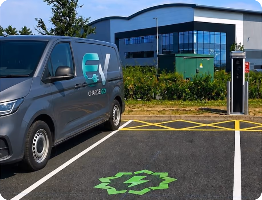 Workplace EV charging station in commercial car park
