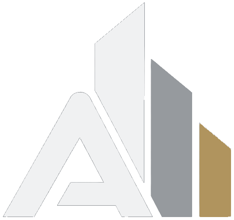 Stylized logo with a white letter A and three vertical bars in white, gray, and gold.