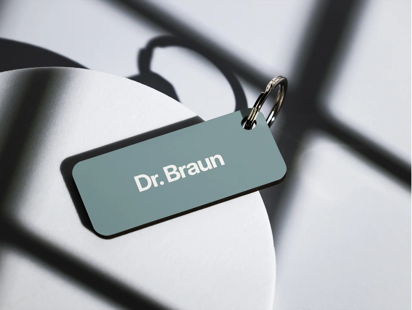 Dr Braun logo applied to a keyring tag