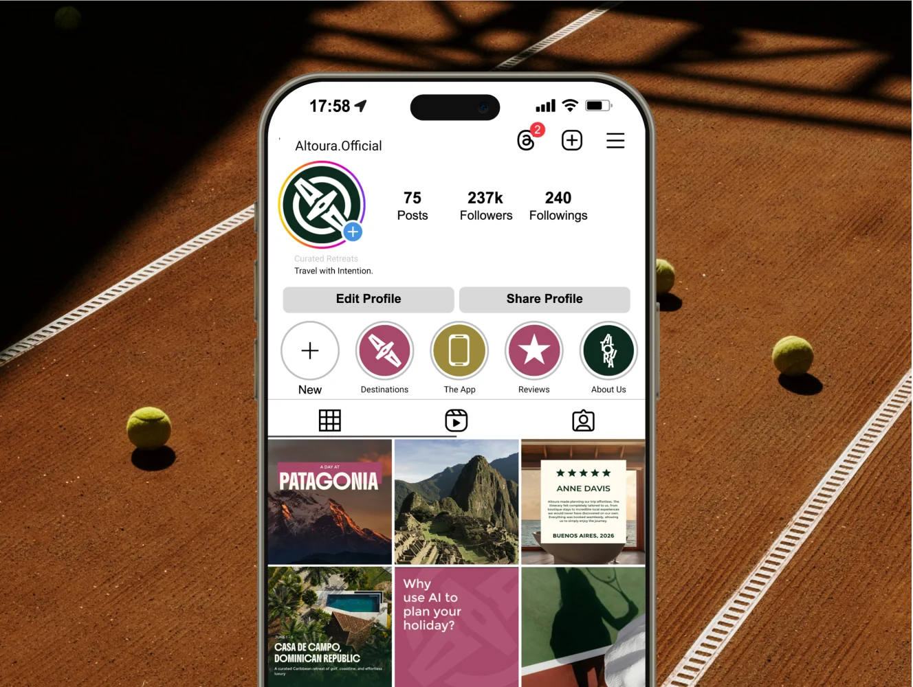 Altoura social media posts on a phone