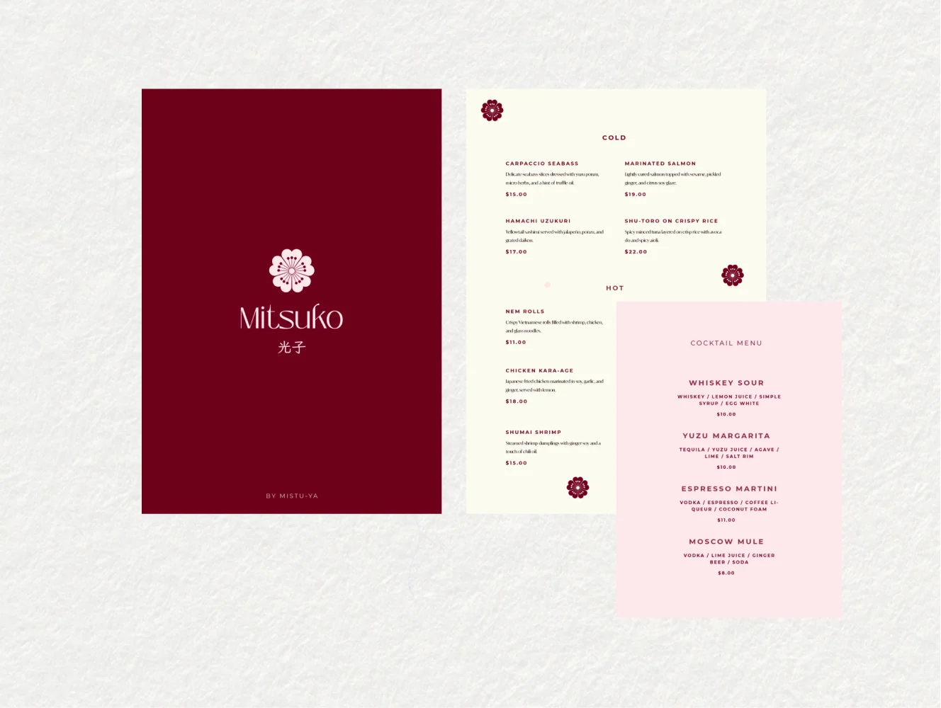 Mitsuko menu design