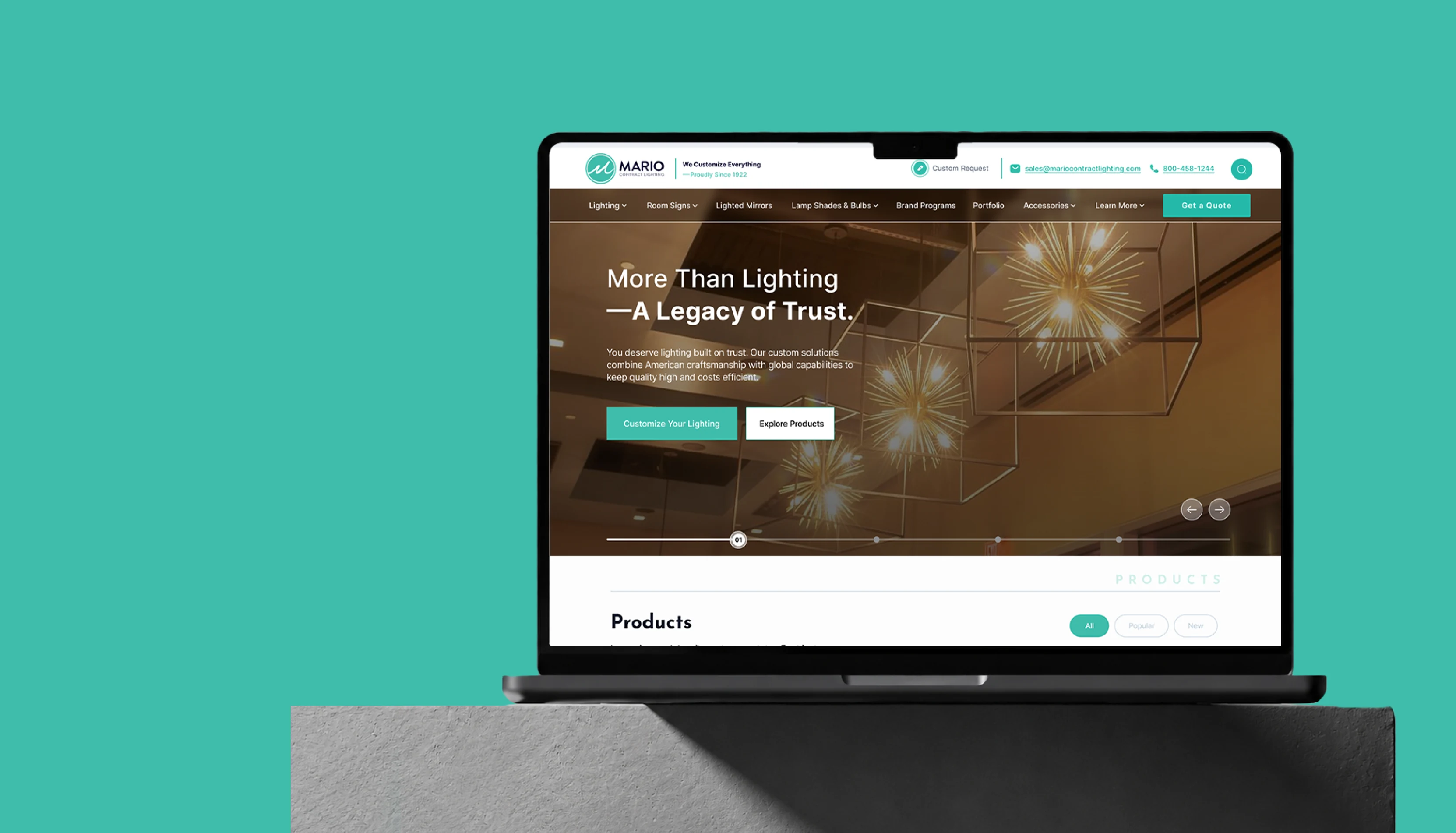 Mario Contract Lighting brand and website case study