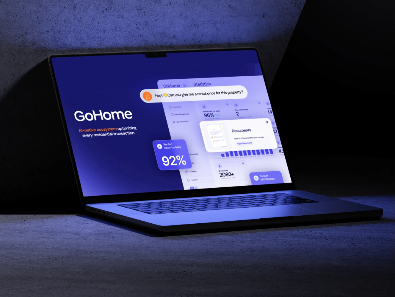 GoHome presentation deck shown on a laptop