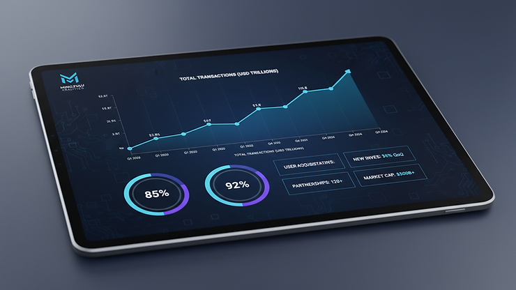 Close-up view of a digital dashboard showing fintech growth metrics