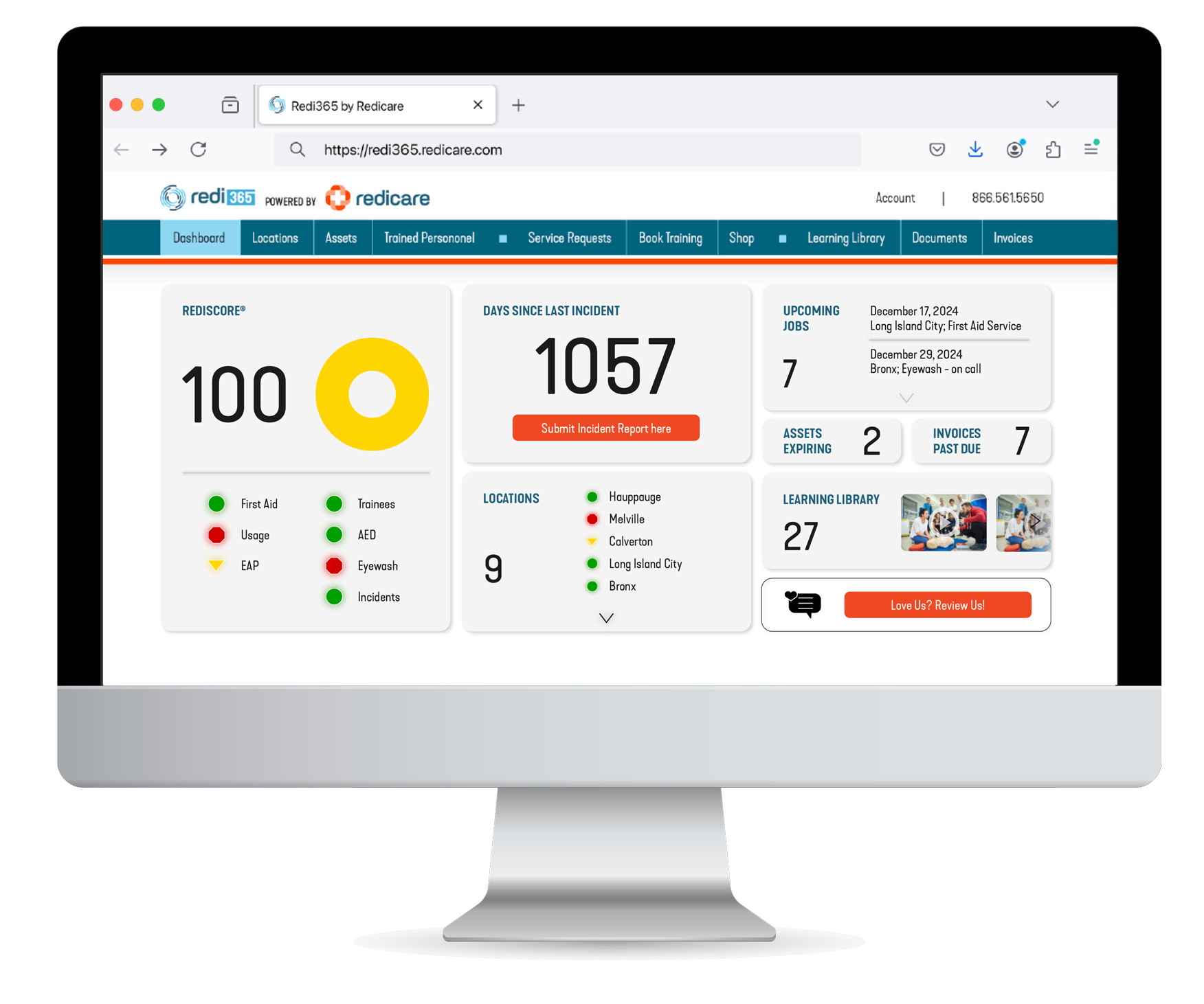 The Redi365 dashboard shown on a screen
