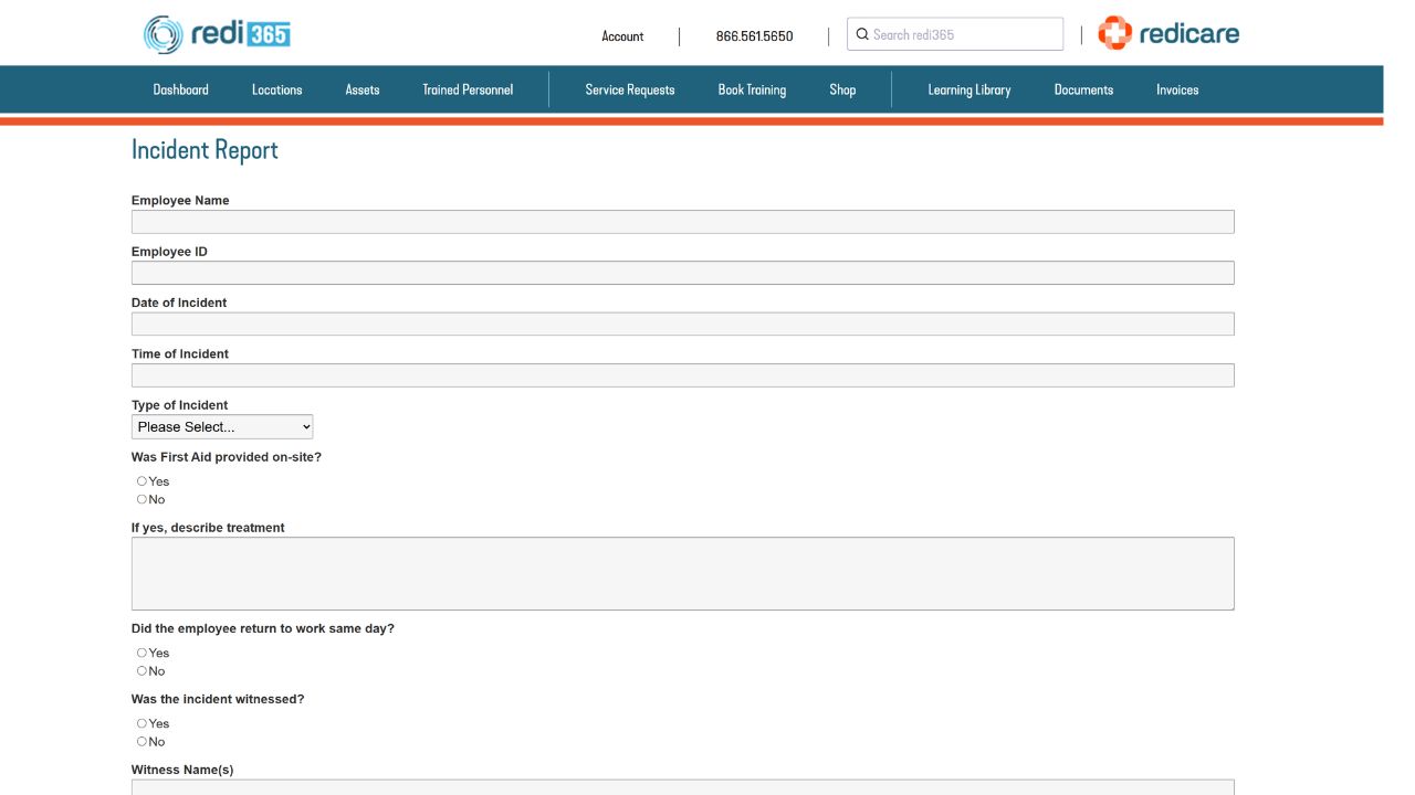 An incident report in the Redi365 dashboard