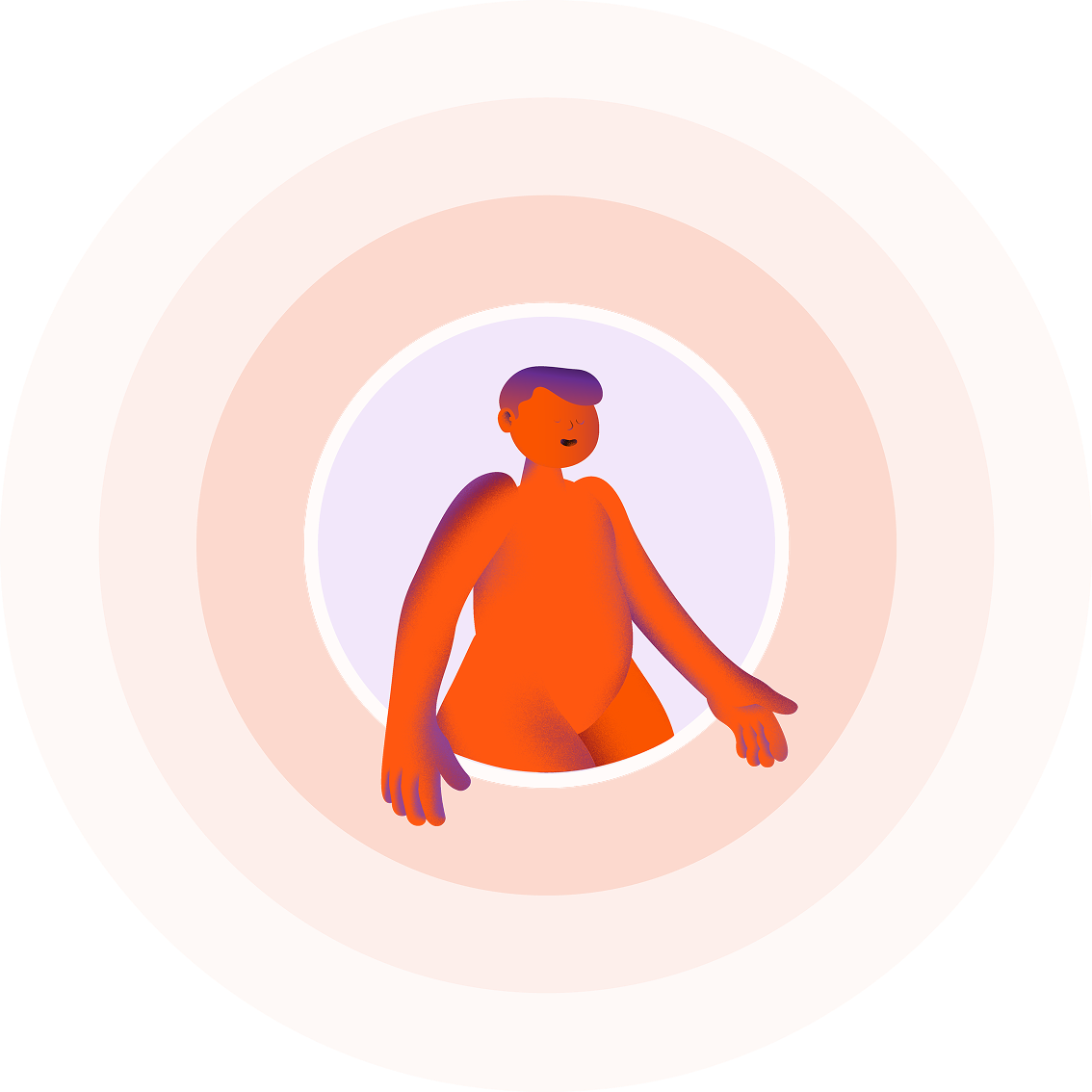 Illustration of an orange human figure with purple shading inside concentric orange circles.