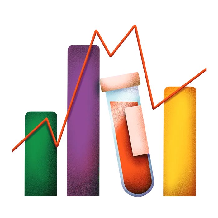Yazen illustration showing books and a test tube