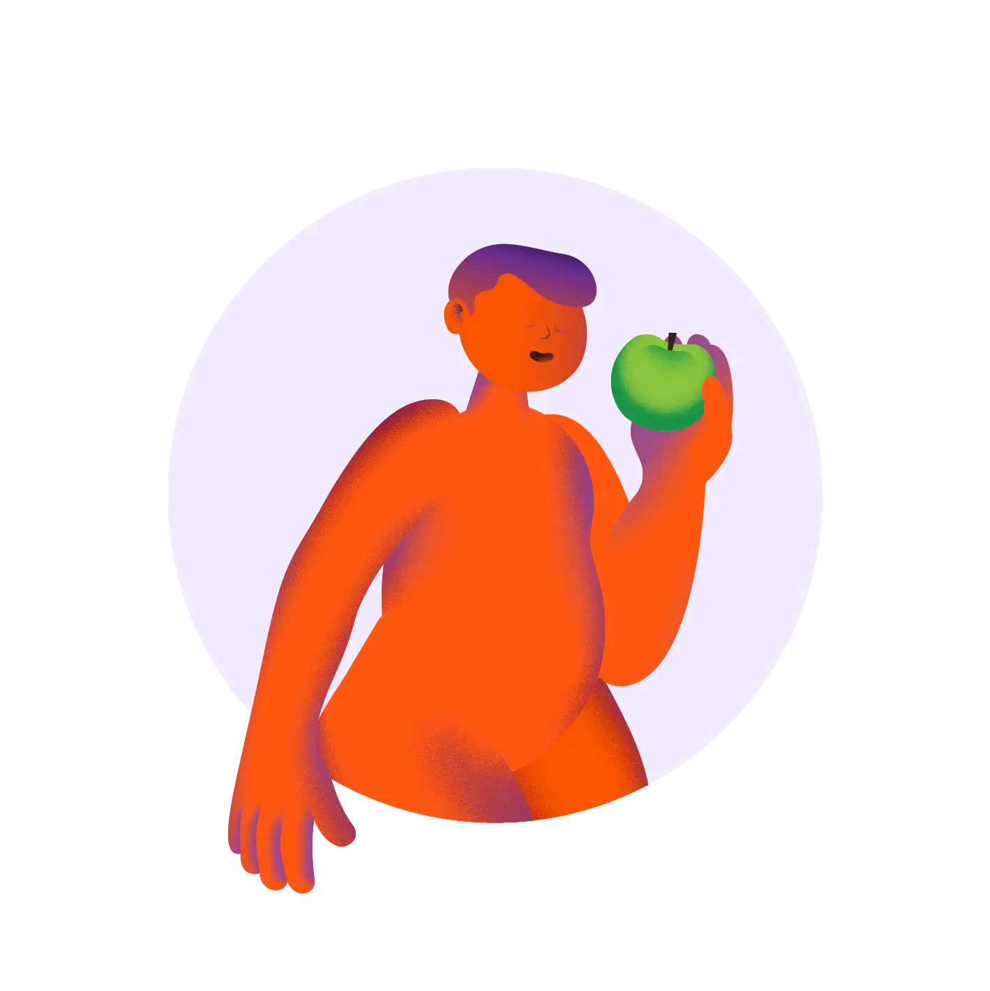 Decorative illustration of a person eating an apple.