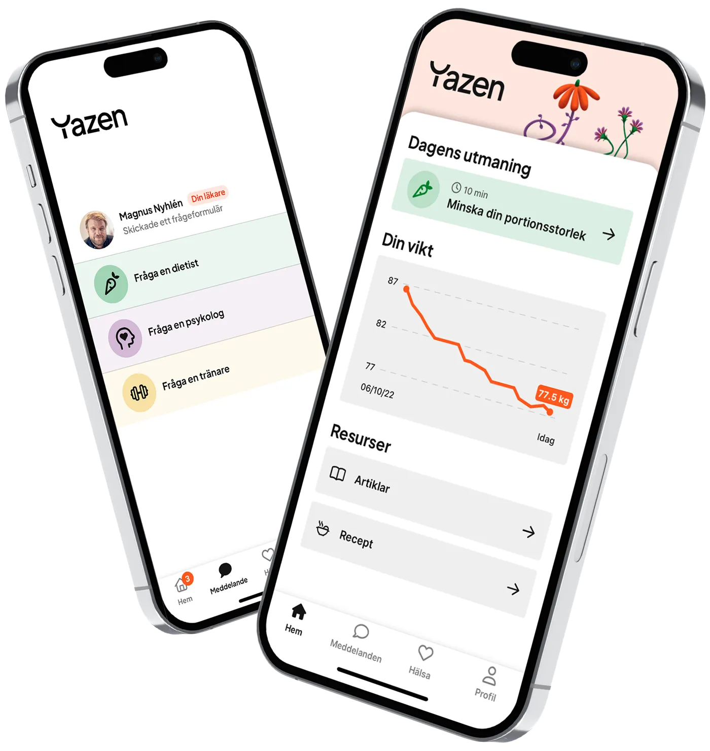 Picture of two mobile phones with the Yazen app interface on them
