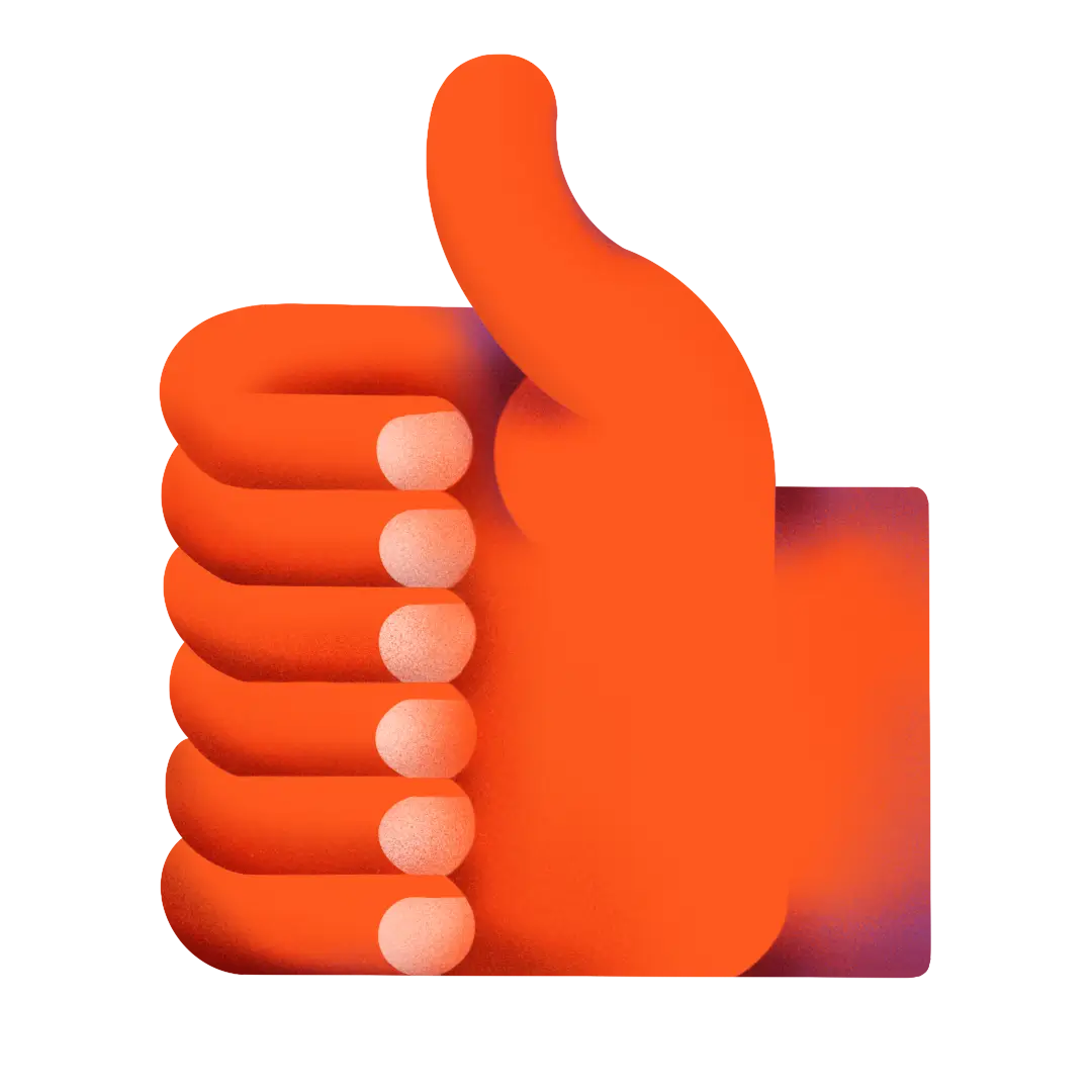 Illustrated orange hand giving a thumbs-up gesture.