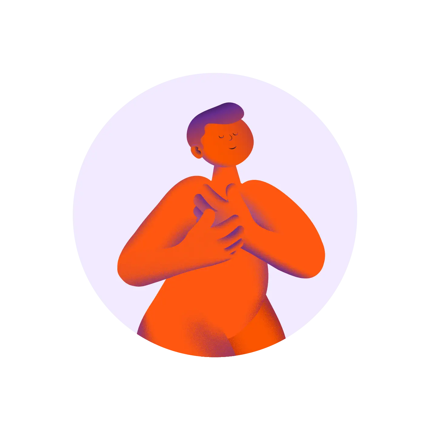 Illustration of a person with closed eyes hugging themselves with a calm, content expression.