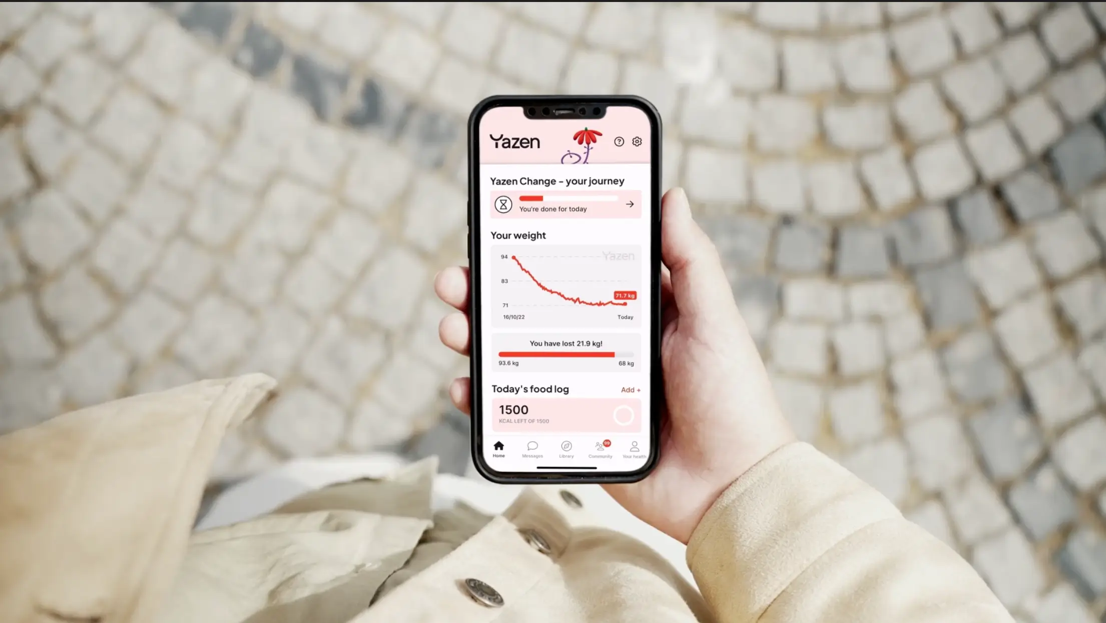 A phone showcasing the Yazen app