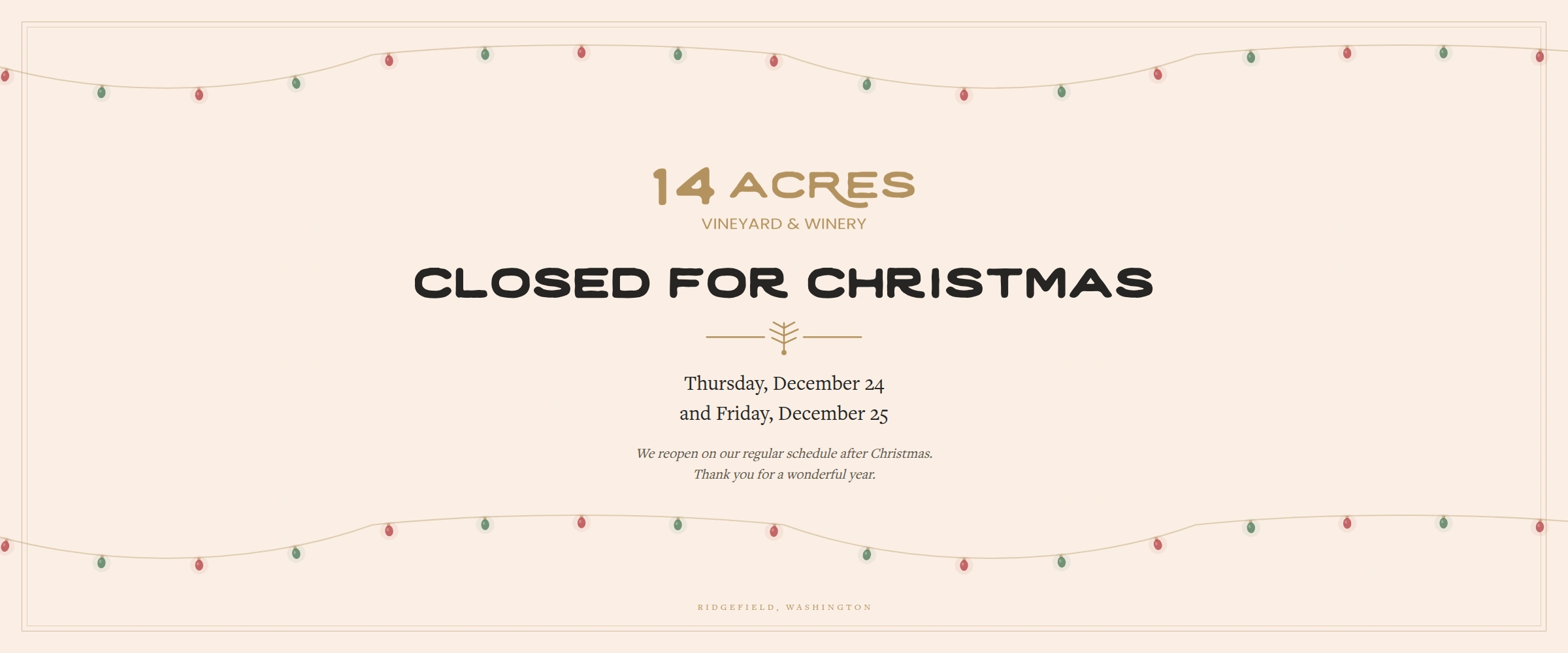 The tasting room at 14 Acres Vineyard & Winery decorated for the holidays