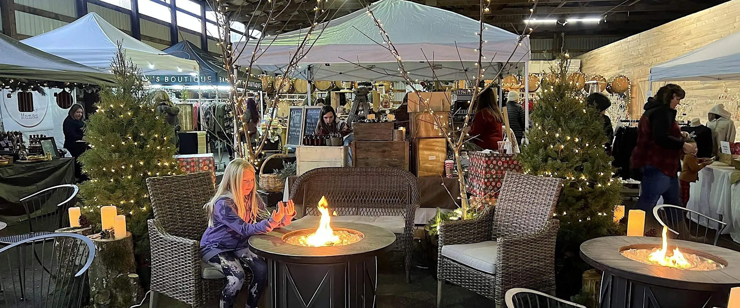 Vendor tables set up for the Christmas Bazaar at 14 Acres Vineyard & Winery