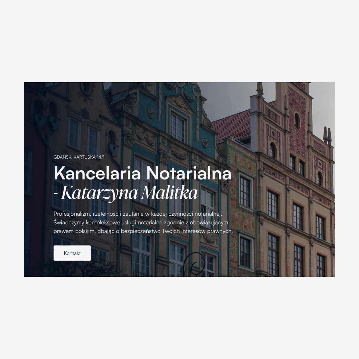 Strona kancelarii notarialnej zaprojektowana z myślą o klarownej komunikacji, porządku i poczuciu bezpieczeństwa.