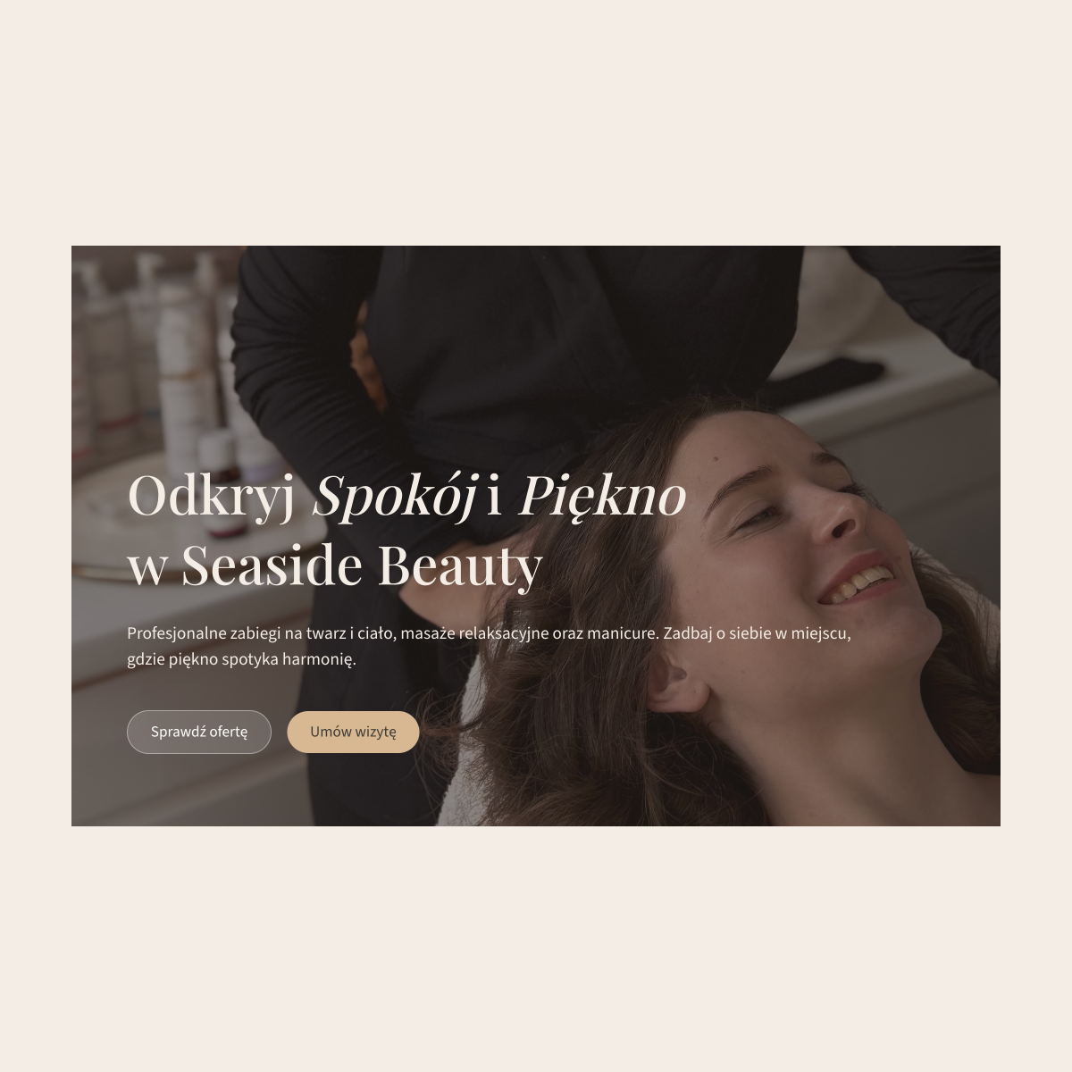 Kompleksowy projekt dla gdańskiego salonu kosmetycznego — od brandingu przez design po wdrożenie w Webflow. Estetyka spójna z klimatem miejsca: spokój, elegancja i dbałość o detal.