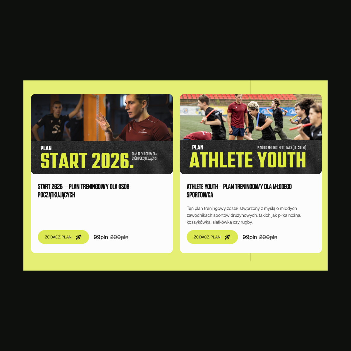 Dynamiczna strona dla zawodowego trenera i rugbysty — wdrożona w Webflow z rozbudowaną warstwą animacji GSAP. Strona żyje i oddaje energię sportu.
