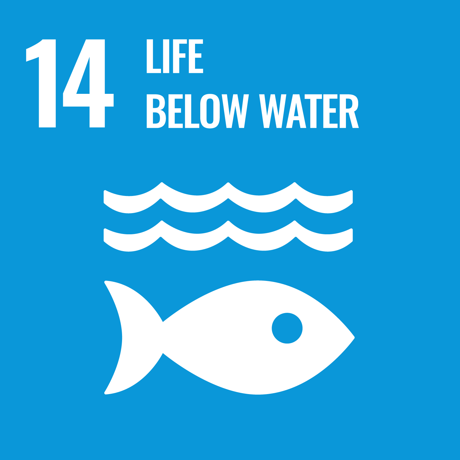 United Nations Sustainable Development Goal 14, Life Below Water, icon with fish and waves