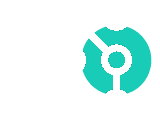 Teal gear-shaped technology icon on a white background
