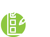 Green circular checklist and pencil icon representing material characterization