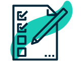 Teal checklist and pencil icon representing material characterization and quality testing