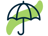 Umbrella icon with a green leaf accent representing protection or coverage
