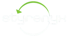 Styrenyx logotype with a circular recycling arrow icon above the wordmark