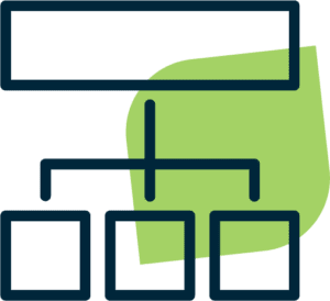 Green and navy organizational hierarchy icon representing supply chain structure
