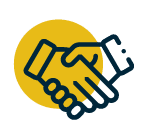 Yellow handshake icon representing partnership and collaboration