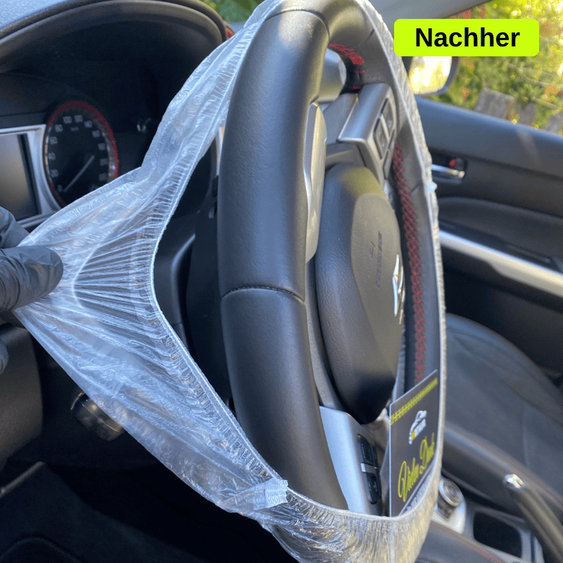 Professionell gereinigtes Lederlenkrad wie neu nach der Aufbereitung durch WS Detailing – tiefensauber und frei von hartnäckigem Schmutz.