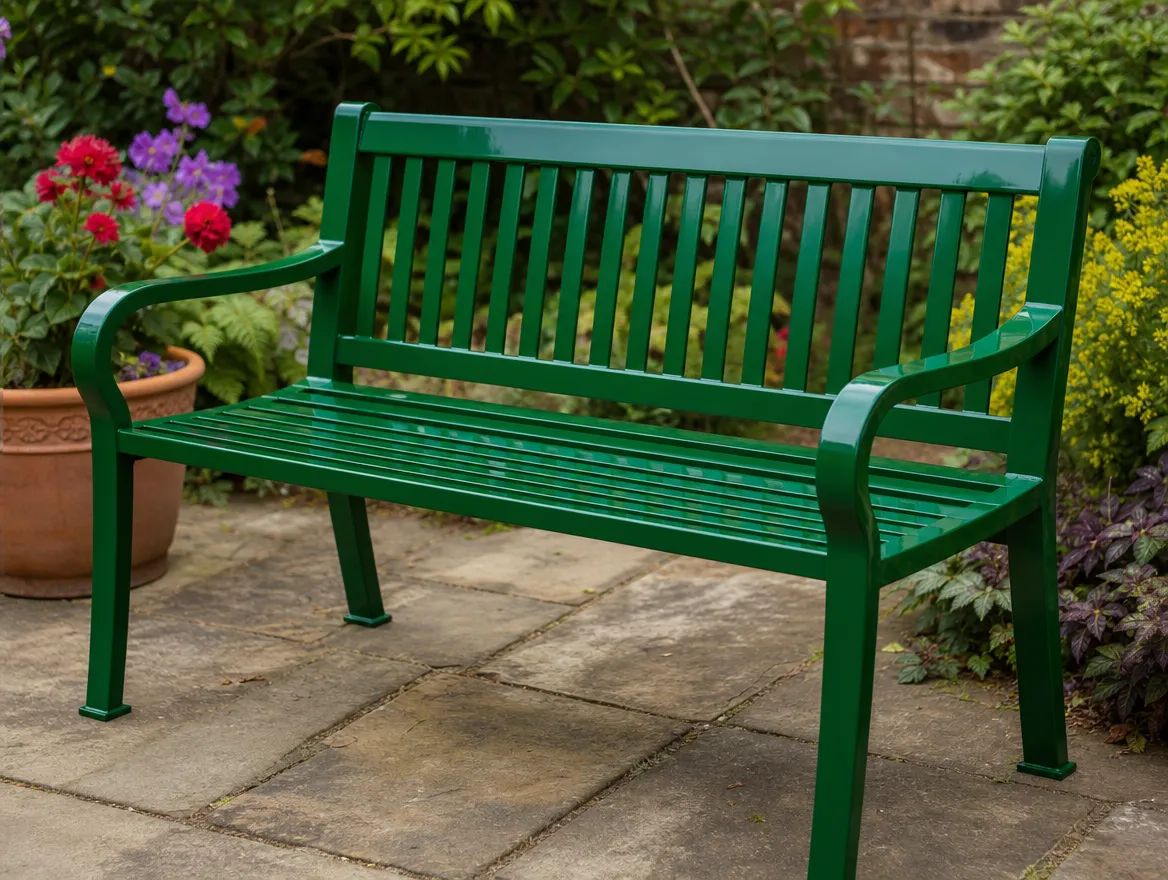 Freshly spray painted garden furniture in a vibrant colour