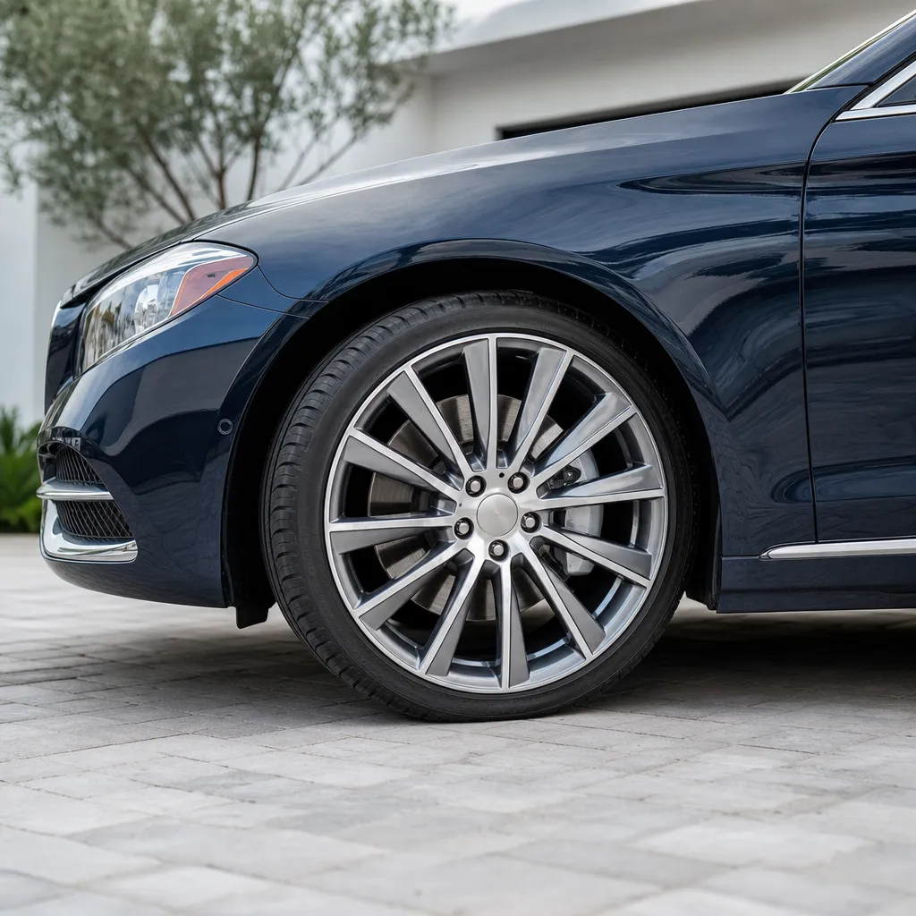 Gleaming refurbished alloy wheel on a car