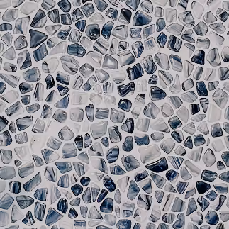 Blue and gray irregular pebble mosaic tile flooring sample