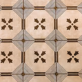 Tan octagon tile with brown floral cross accents