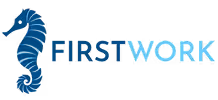 Logo with a stylized blue seahorse and the word FIRSTWORK in blue uppercase letters.