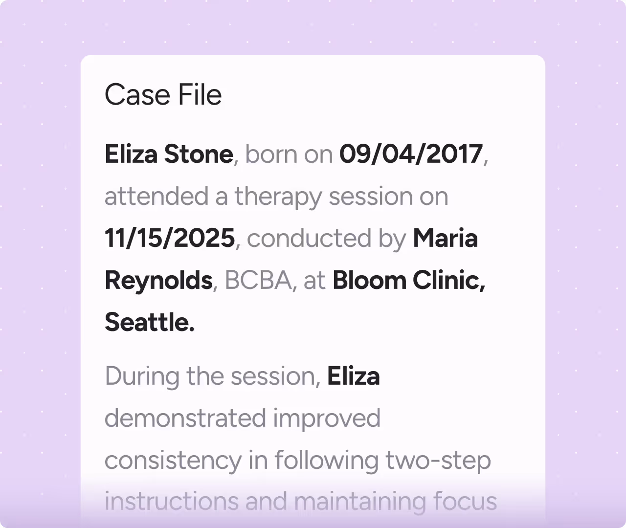 AI-assisted structured case summary with organized clinical information.