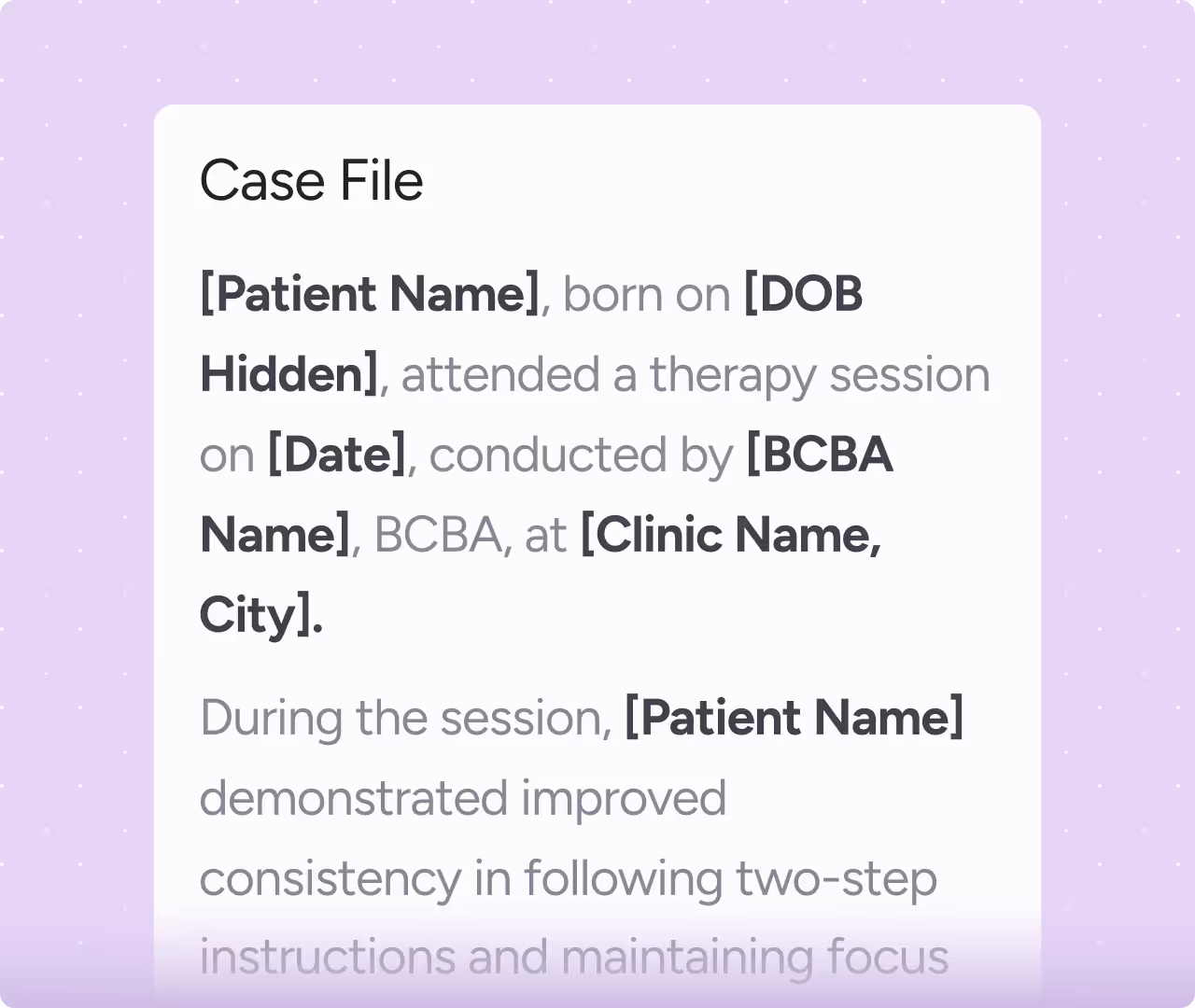 Traditional case documentation showing an unstructured therapy note.