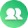 White icon of two people on a green circular background.