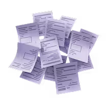 Scattered white forms or documents overlapping each other on a transparent background.