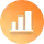 White bar chart icon with three ascending bars on an orange gradient square background.