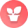 White icon of a potted plant with two leaves on a red circular background.