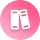 Two closed white books standing upright on a pink circular background.