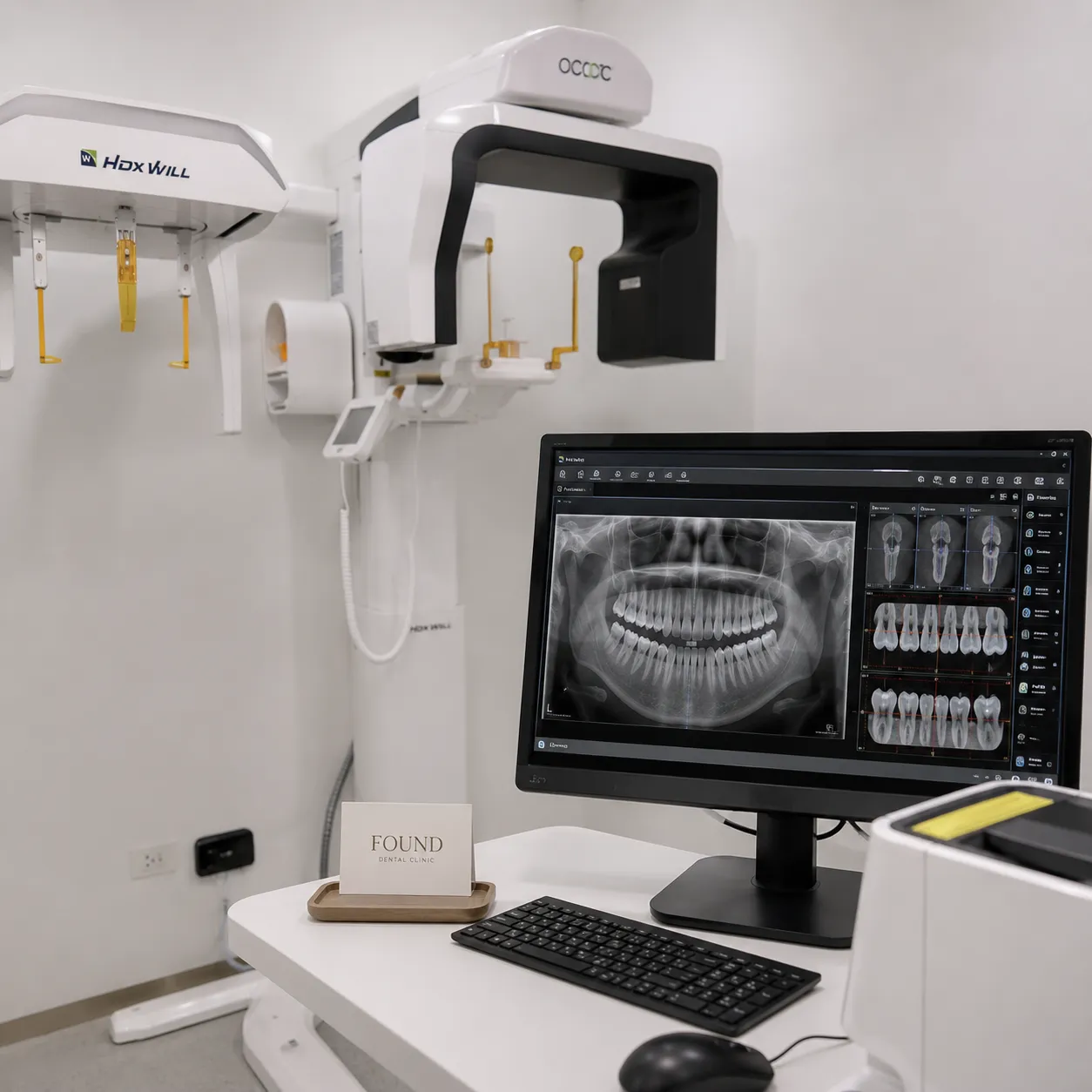 ห้องเอกซเรย์ เครื่องเอกซเรย์ HDX WILL และจอแสดงภาพเอกซเรย์ฟันทั้งปาก ที่ FOUND Dental