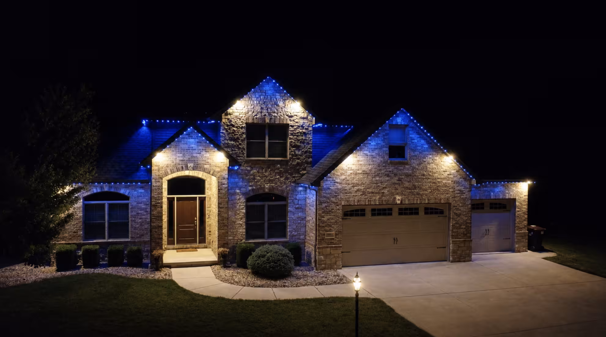 white and blue permanent lighting drone shot