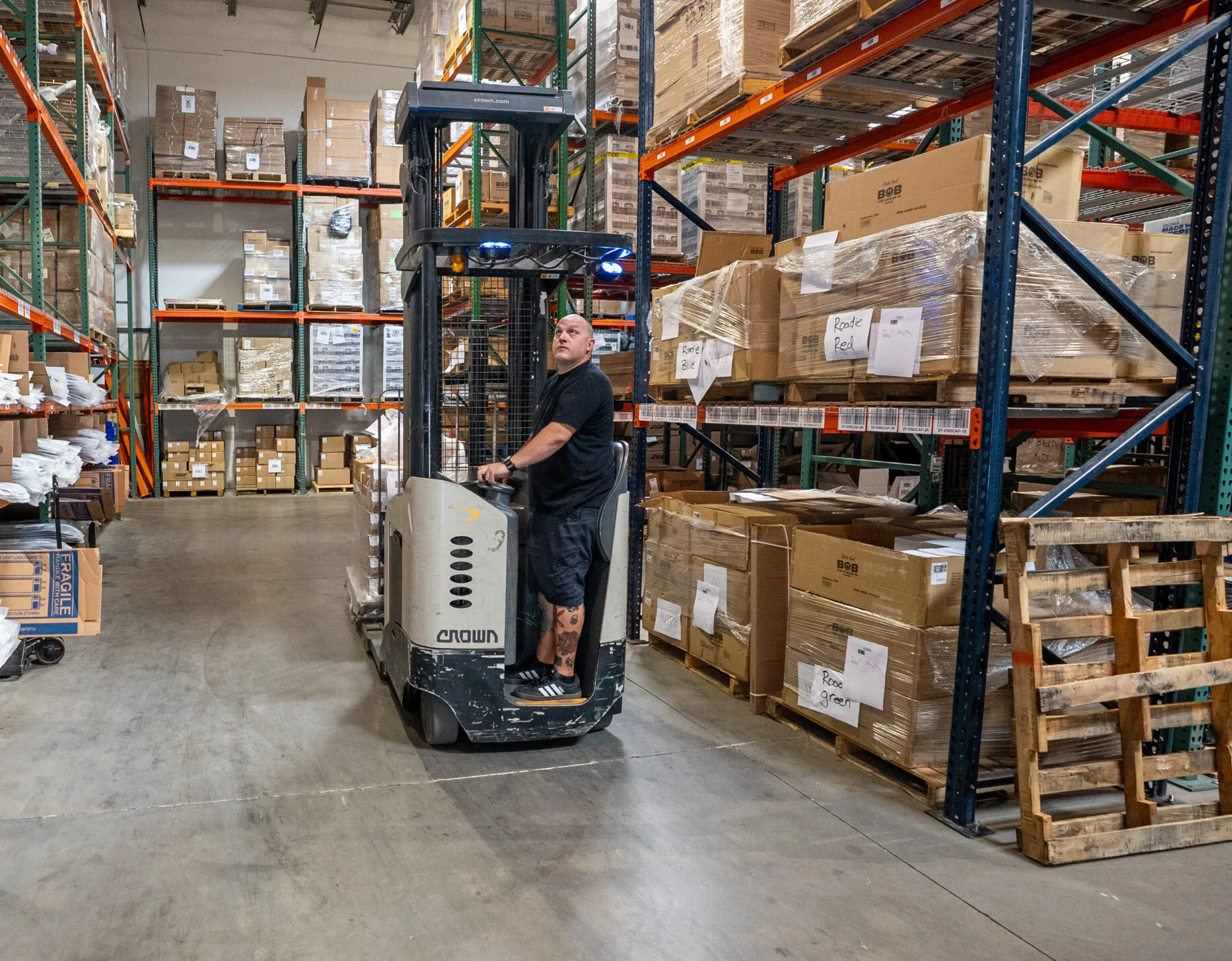 Palletized inventory inside a TCB fulfillment warehouse