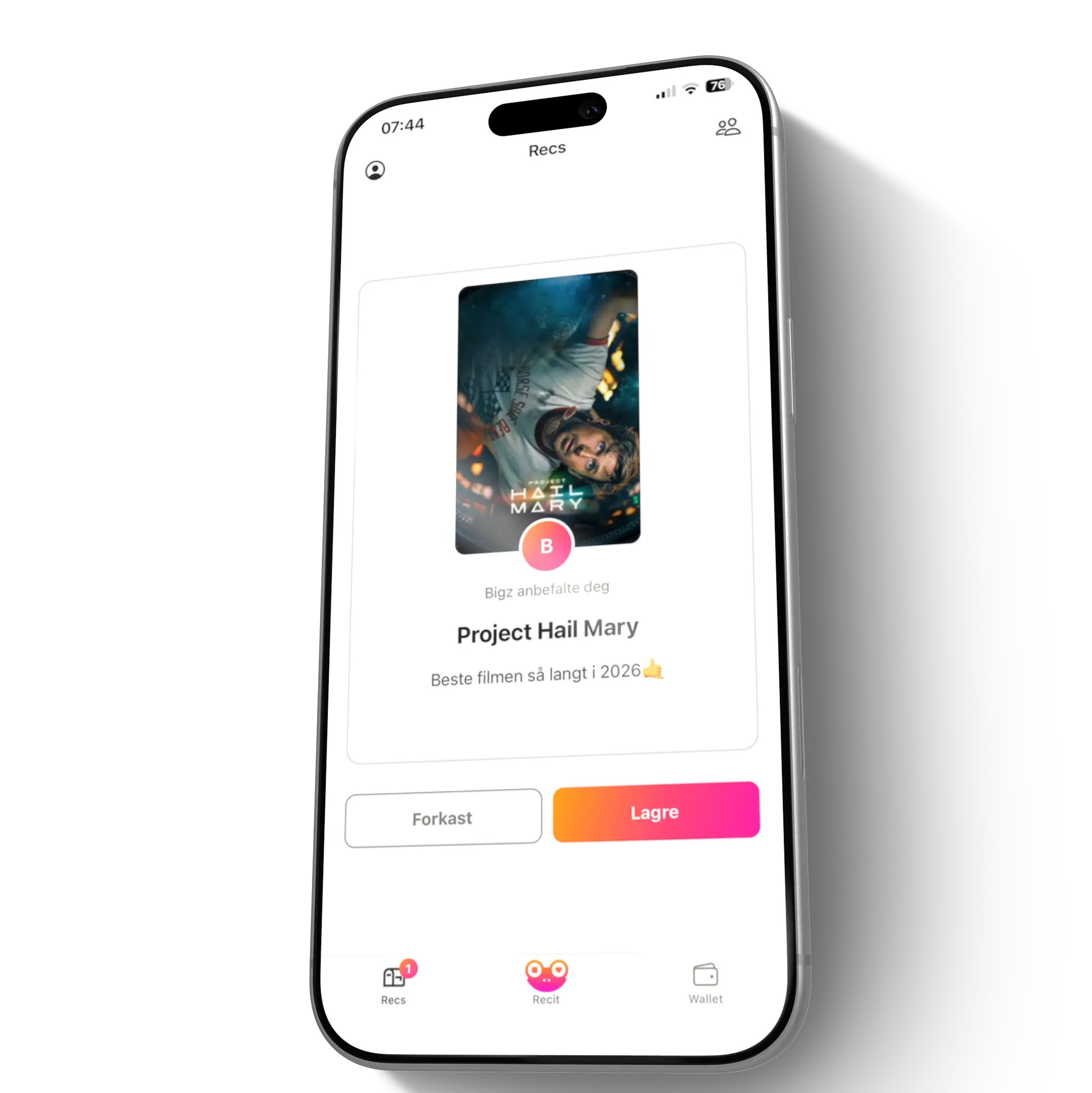 Recit-appen på en iPhone — en rec fra en venn: Bigz anbefalte Project Hail Mary