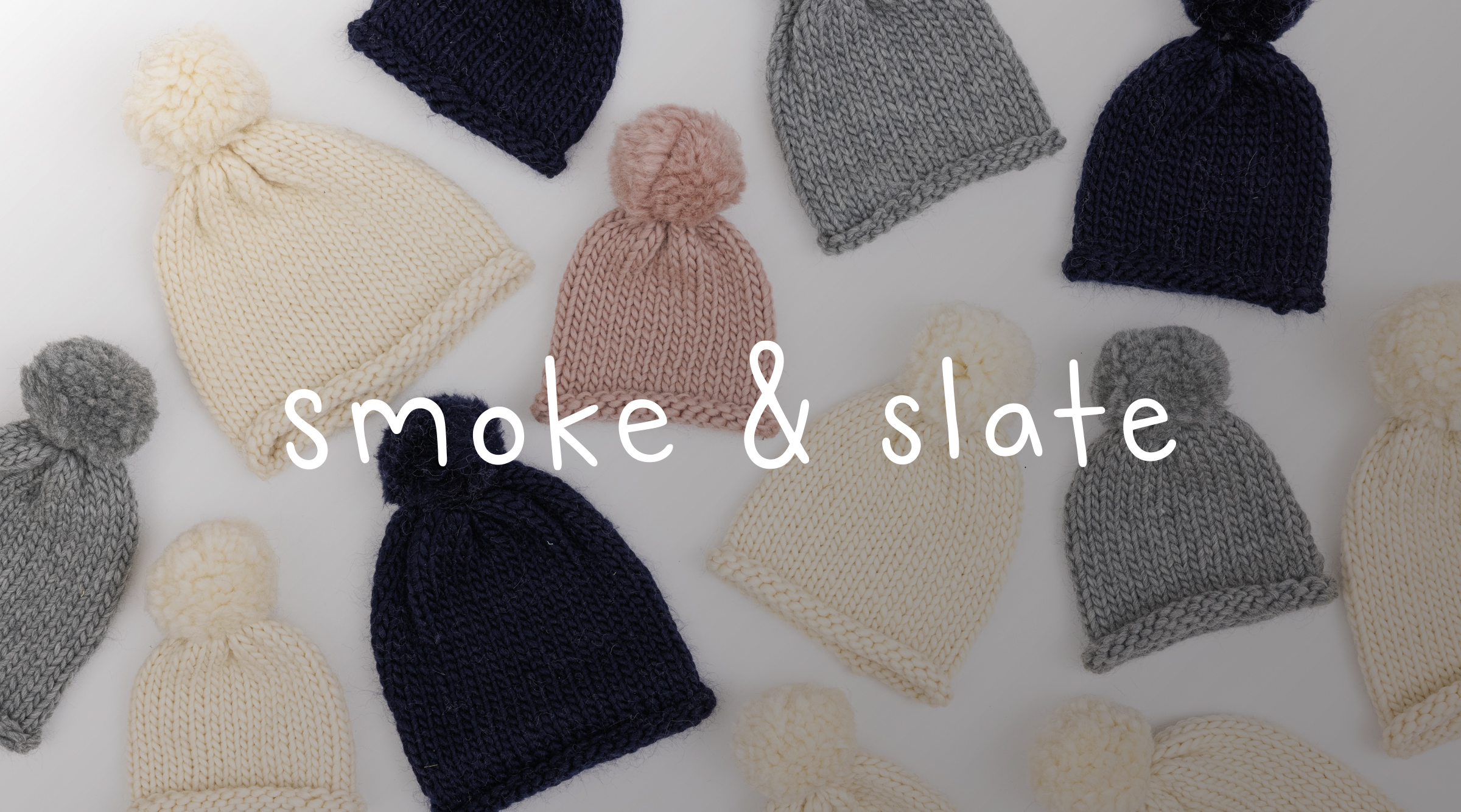 hand knitted hats with the Smoke and Slate logo