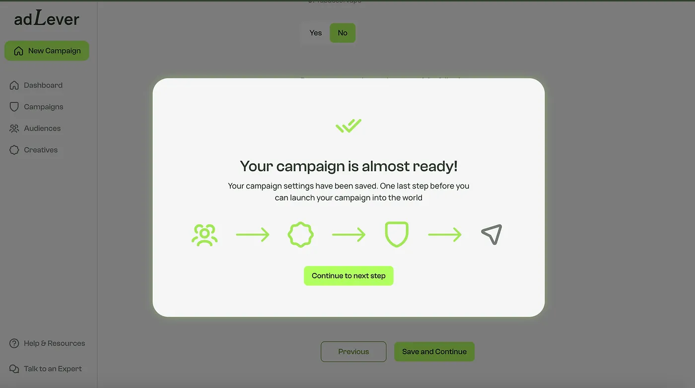 AdLever campaign workflow interface